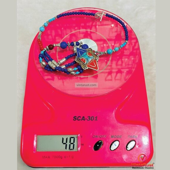 Tibetan Nepalese Pendant Necklace: Boho Tribal Jewelry with Beads & Stones - Picture 3 of 4